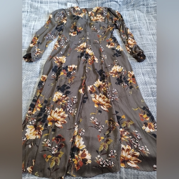 NWT Suzy Shier | Long Sleeve Floral Brown Midi Dress Sz L Boho Cottagecore - Picture 5 of 6